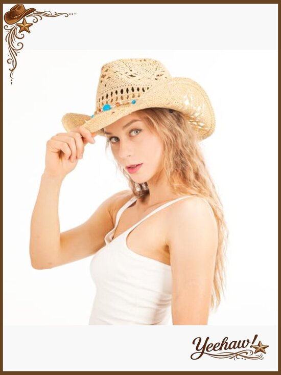 Straw Cowboy Hat with Shapeable Brim, One Size Fits All, Sun Protection main image 7